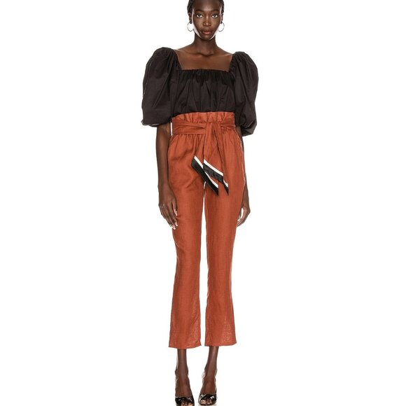 Johanna Ortiz Deep Terracotta Linen Pants with Belt - Picture 1 of 14